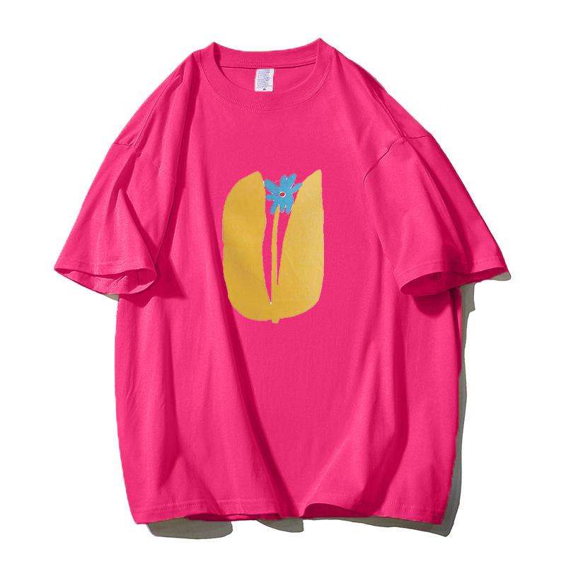 Shellsuning Summer Aesthetic Floral T Shirts Women Loose Short Sleeve Cotton Printed Tees Female Casual O Neck Vintage Base Tops