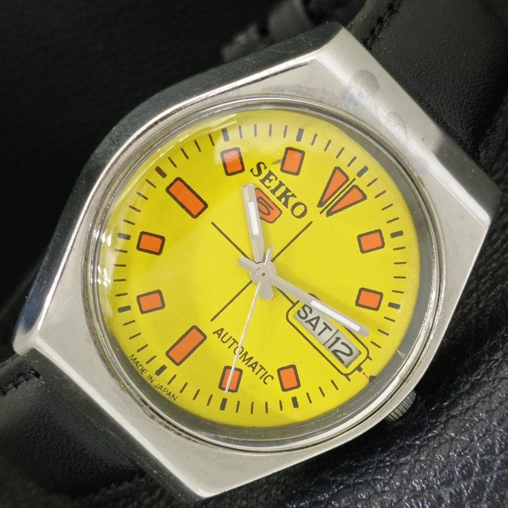 AUTOMATIC VINTAGE SEIKO 5 JAPAN 6309A MENS YELLOW COLOR DIAL WATCH A702738-1 R210-a702738