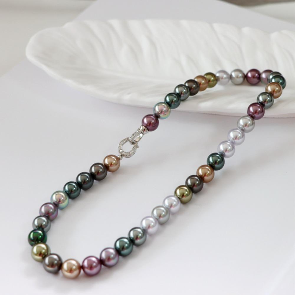 High-gloss Mixed-Color Pearl Necklace Metallic Sheen Pearl Neckchain  Banquet