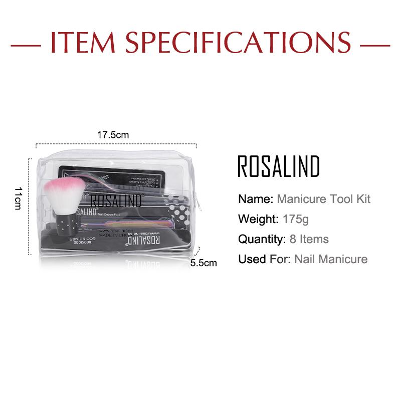 ROSALIND Gel Nail Tool Set For Nails Art Gel For Manicure Cuticle Remover Buff Nail File Gel Polish Nourishment 8 /12Items