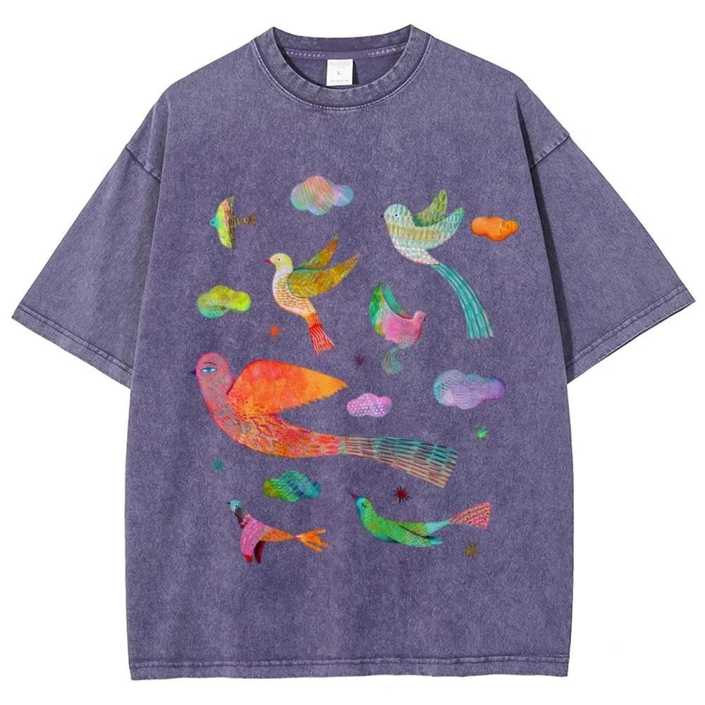 Summer Washed Cotton T Shirt High Quality Aesthetics Short Sleeves Oversized T-shirt Men Hip Hop Vintage Streetwear Unisex S разноцветный
