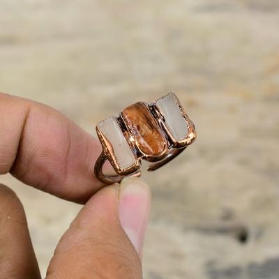 Karneol Rohring Elektrogeformter Kupferring Verstellbarer Ring Turmalin Rohring Handarbeit Kupferschmuck Geschenk für Mama Edelsteinschmuck