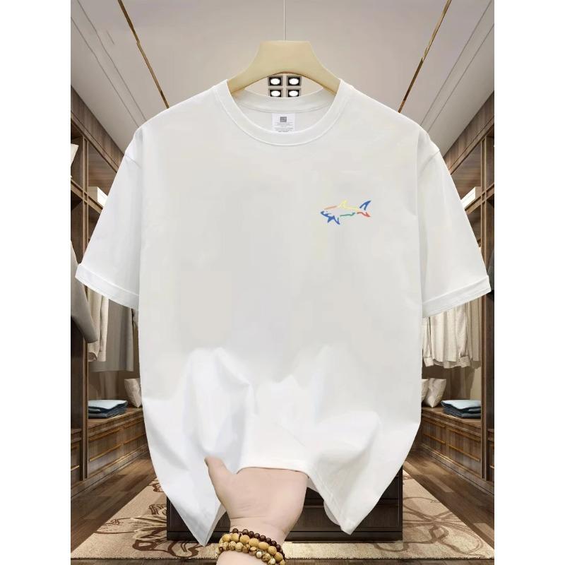 New Summer Cotton Unisex  Fashionable Casual Loose Plus Size Shark Pattern Printed Sports Round Neck Short Sleeved T-shirt Top