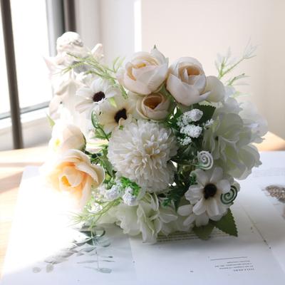 Mazzo di Fiori Artificiali Fiori Realistici in Seta Sintetica Hydrangea e Rosa a Lunga Durata Fiori Finti per Vaso Composizione Floreale Decorazione per la Casa Matrimonio
