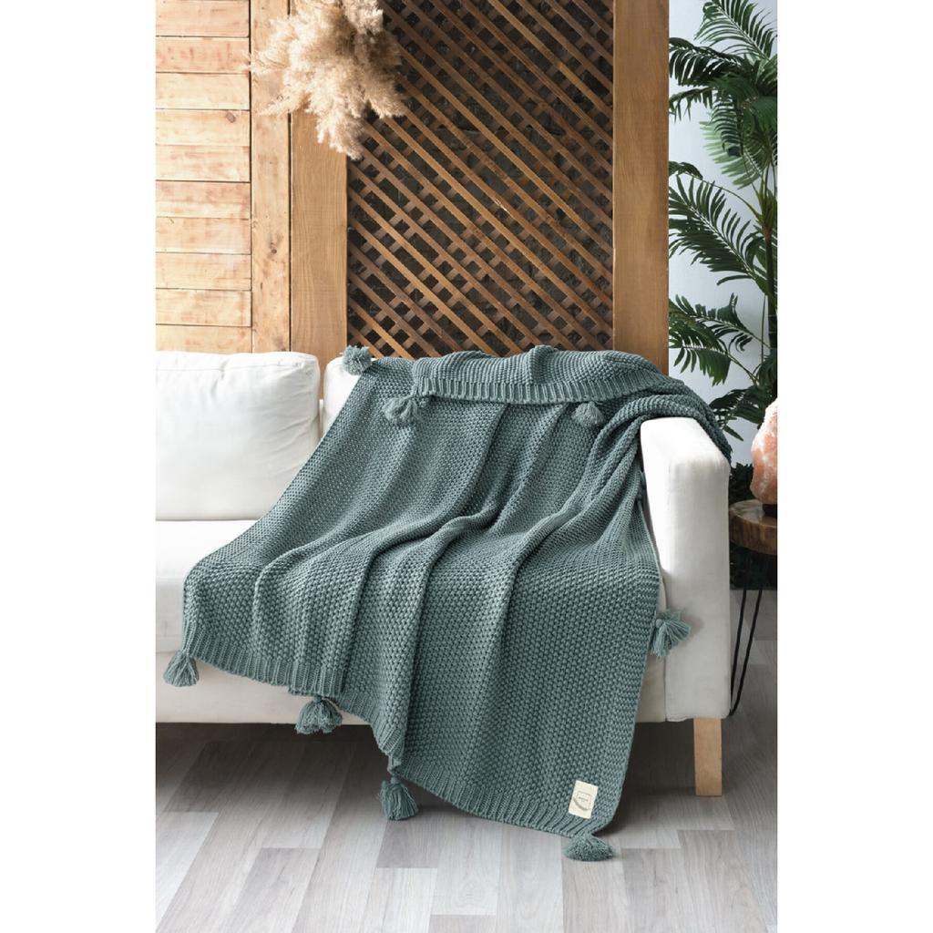 Valentinstagsgeschenk, Coco Rice, gestrickte Pompom-Strickwaren, TV-Decke, Sofa-Überwurf, Khaki