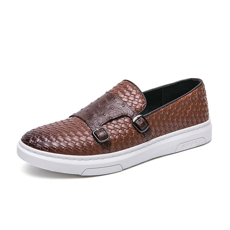 Men s Casual Leather Slip-on Low-Top Board Shoes - British Style, Large Size 40 коричневый