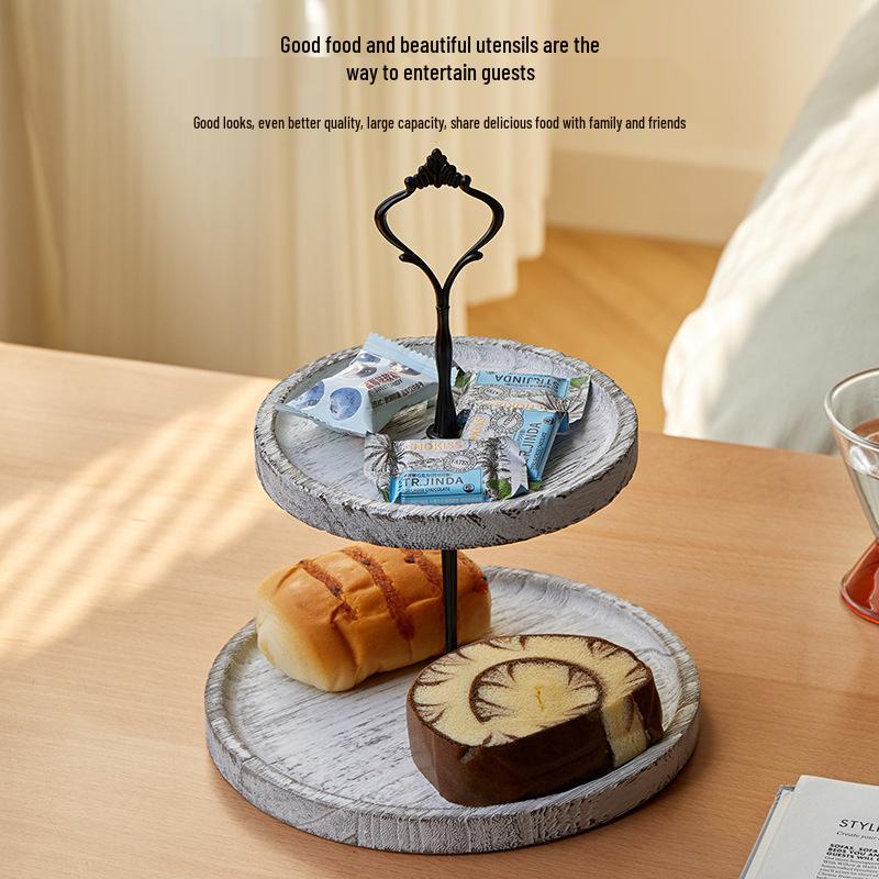 Creative European Double Layer Wooden Dessert Stand: Forest Style Cake and Treat Display Tray