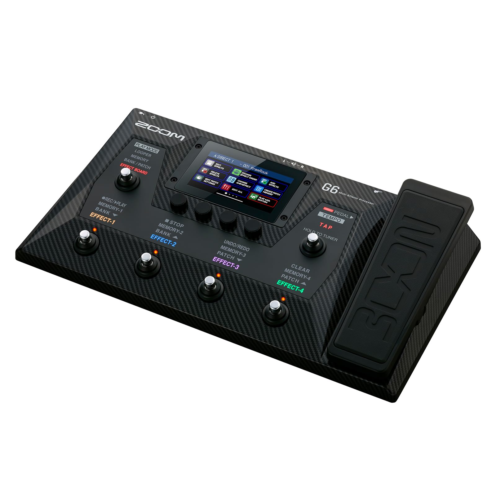 

Педаль ZOOM G6 для гитары с 135 IR, ударными, сенсорным экраном, адаптером переменного тока, мультиэффектами, загрузчиком, встроенным драм-машиной/лупером, управлением, 3-летней гарантией, чёрный