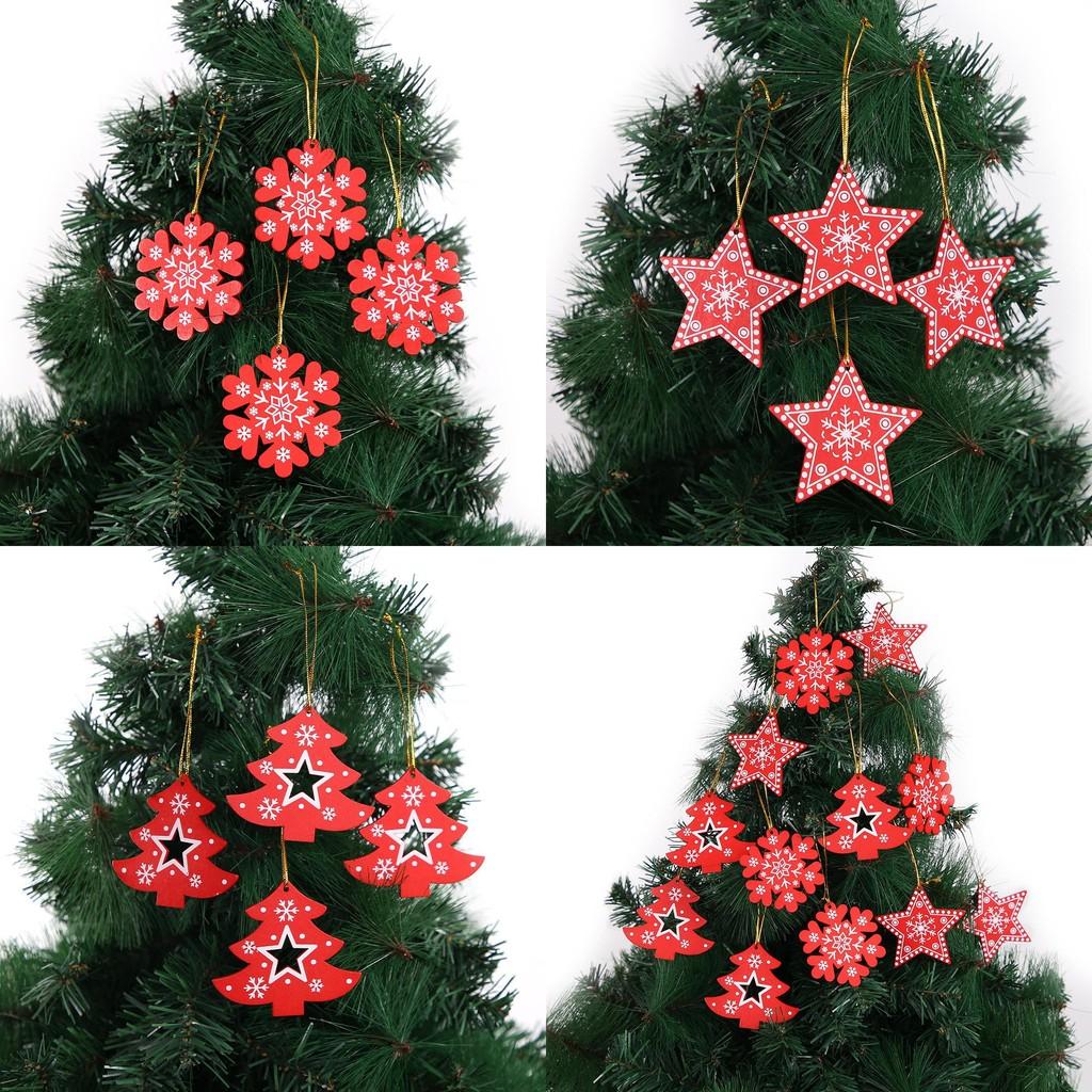 Graceful Wooden Christmas Tree Decorations Including Snowflakes And Star Ornaments