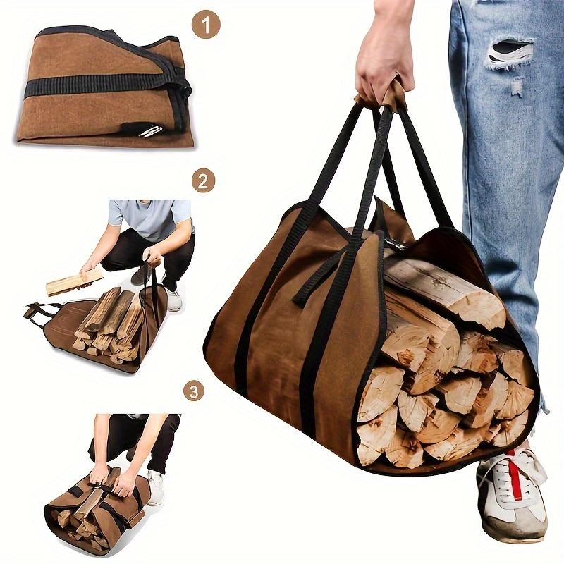 1pc Large Capacity Portable Wood Storage Bag, Oxford Fabric Firewood Bag for Outdoor Camping Hiking BBQ, Durable PVC Material