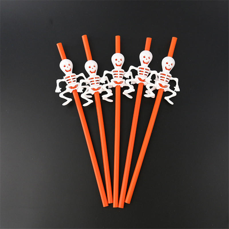 Halloween Cartoon Skull / Pumpkin Straws Halloween Holiday Bar Party Decor Home Party Decor 5pcs