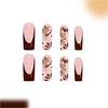 Glossy French Floral Press On Nail 24PCS Long Coffin Shape Nail Tips Autumn Brown False Nail Not Need Tools For Women