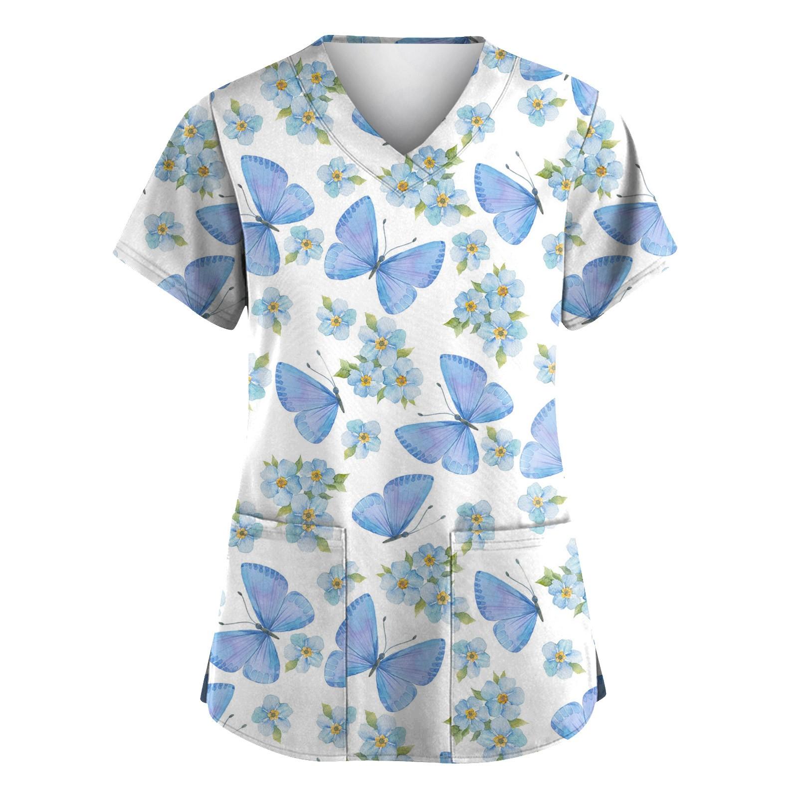 

Женская мода с v-образным вырезом, короткими рукавами и карманами, топы с принтом M чёрный