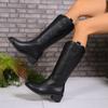 Retro Elegant Women Knee-High Boots Thick Heels Solid Color Pointed Top  High Boots Autumn Winter Office Lady Shoes Woman