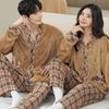 Autumn and Winter Coral Fleece Couple Pajamas Plus Velvet Baoli Age-reducing Plaid The Same Style Coffee Erotic Couple Can Wear Outside