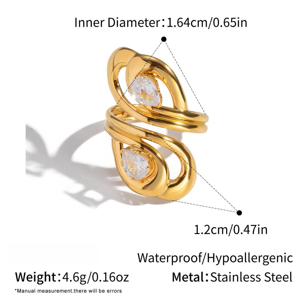 Yori Simple Line Design Open Ring for Women Golden Plated Cubic Zirconia Stainless Steel Finger Jewelry New Arrivals