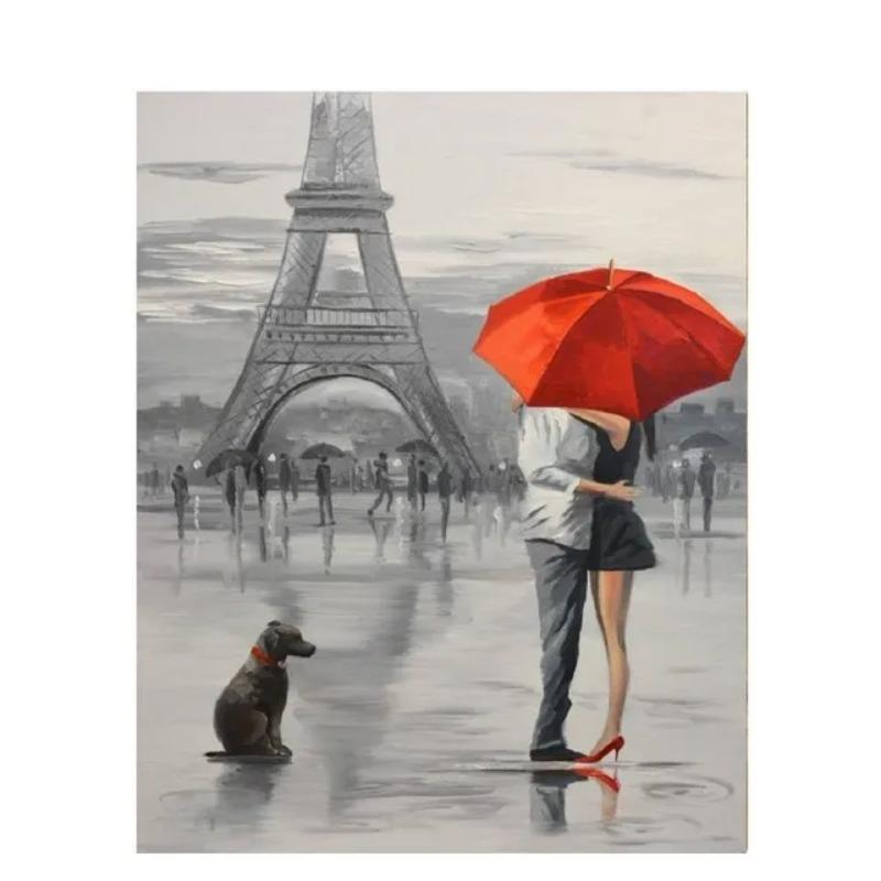 Paris Couples Walking Landscape Canvas Art Painting Modern City Abstract Eiffel Tower Watercolor Graffiti Poster Wall Home Decor