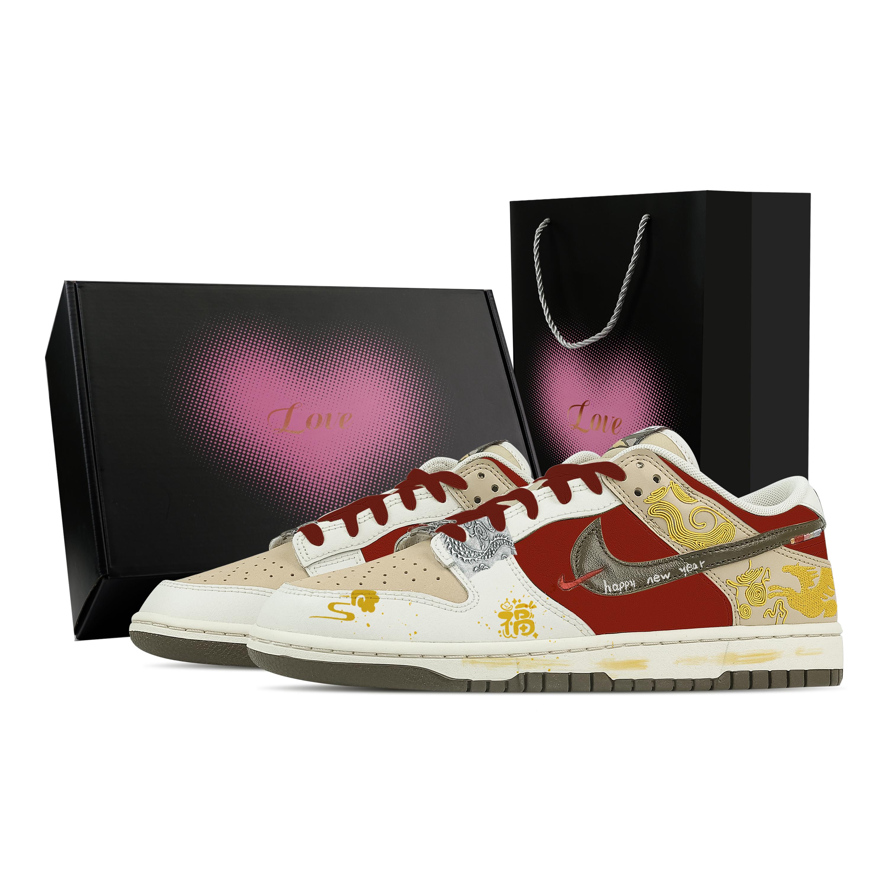 

Nike Dunk Fú Rì Zhù Dōng, Heart Box Leather Low top Skateboard Shoes Men s Beige Red IQ1118-220(Team773--) 41