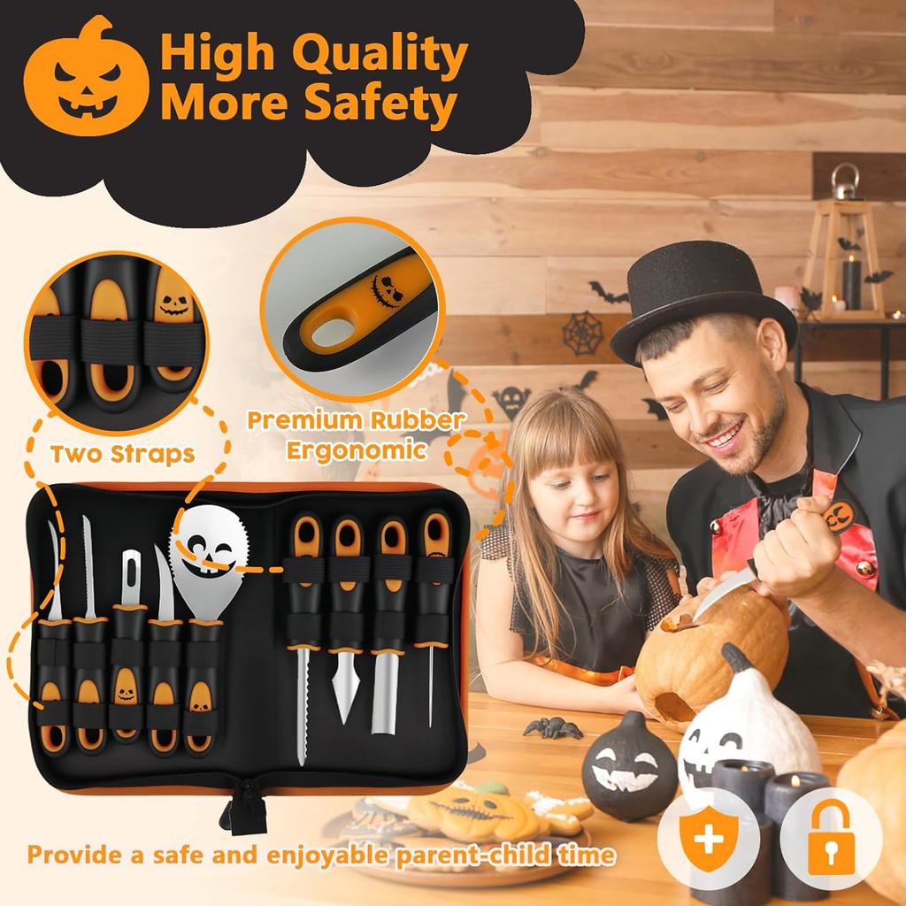 Tavolozza Fine Arts Professional Pumpkin Carving Kit, 26 PCS Heavy Duty Stainless Steel Tools with 9 Knives, Saw & Scoop, Halloween Carving Set with