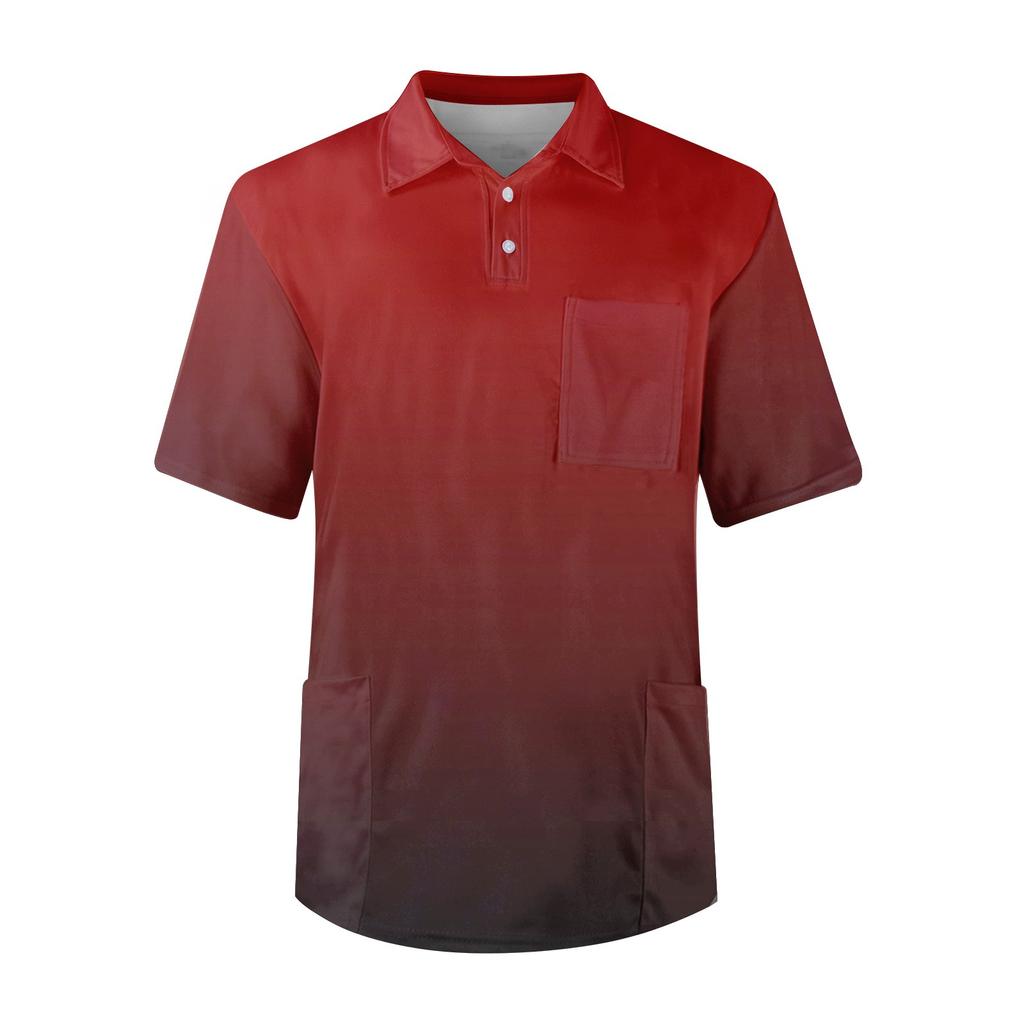 Pánské tričko s krátkým rukávem, knoflík klopa s přechodovým potiskem na hrudi, kapsa na sucho