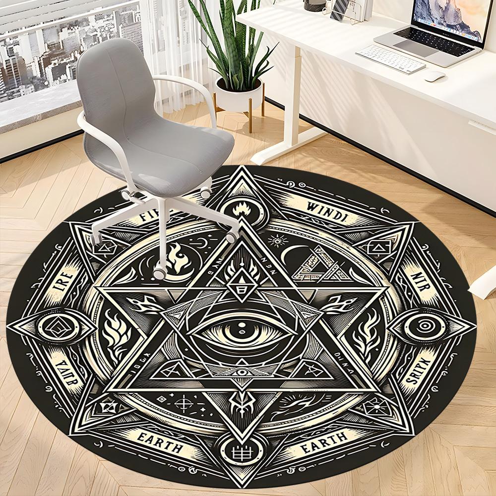 1PC Mystic Symbols Office Round Area Rug, Mat Suitable For Office, Under Office Chairs Bedroom Living Room Home Decor, Room Deco