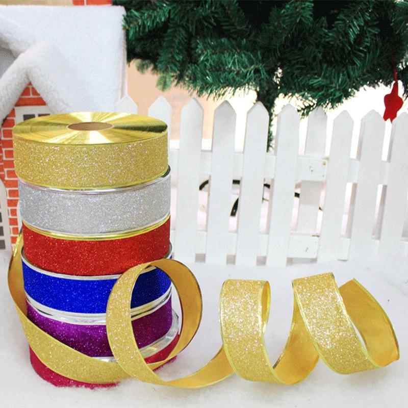 200cm Golden Edge Ribbon Weaving Single Face Satin Ribbon Packing Belt Wedding Christmas Decoration