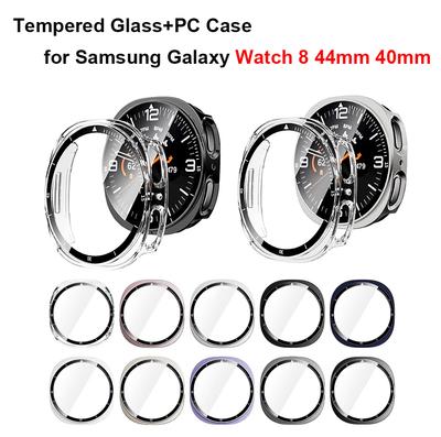 Härdat glas+PC-skal för Samsung Galaxy Watch 8 44mm 40mm, Fullt skyddande stötfångarskydd för Samsung Galaxy Watch 8 tillbehör