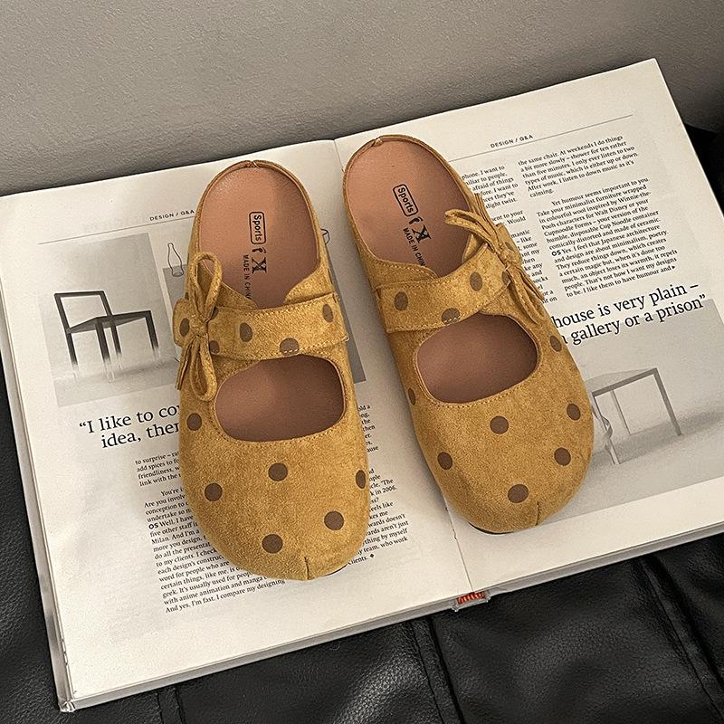 Retro Polka Dot Niche Design Versatile Velcro Bag Head Drag Spring New Wear a Pedal Fairy Style Slippers