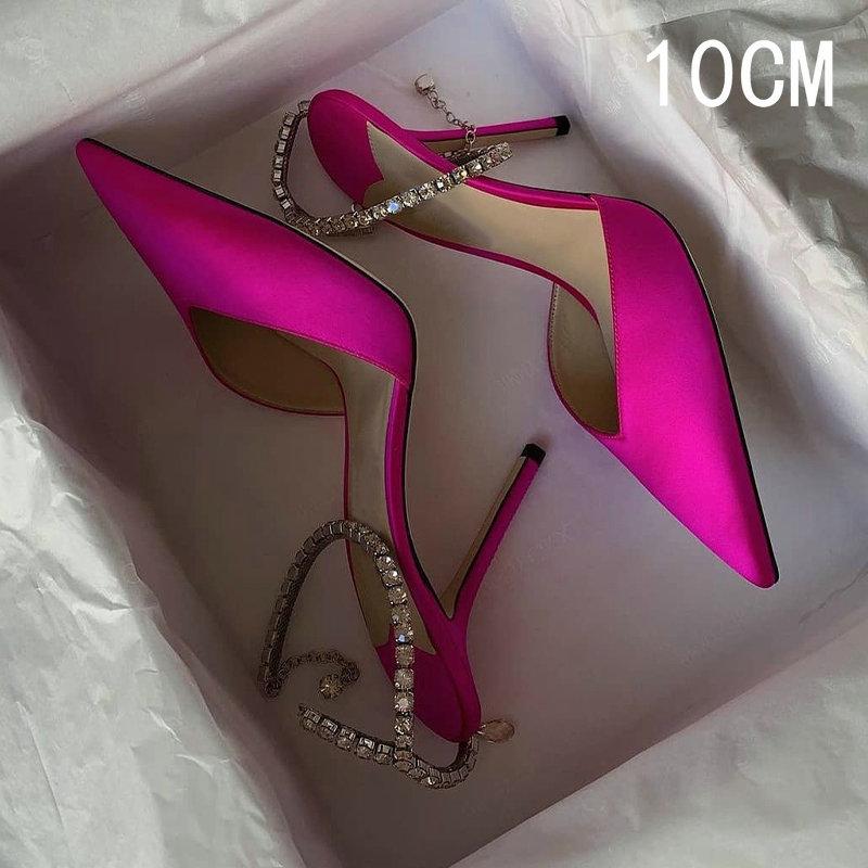 Fashion Crystal Pendant Word With Diamond Chain High Heels Europe And The United States New Pointy Thin Heel Sexy Overhead Sandals Pumps