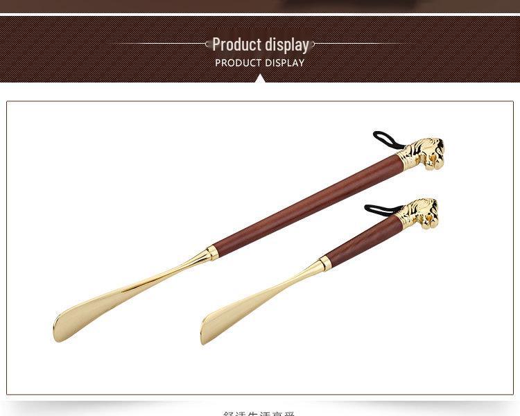 Metal Alloy Lion & Horse Head Zodiac Solid Wood Long Shoehorn