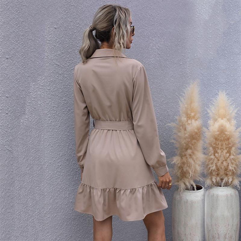 YYFS Women's Fashion Summer Spring Solid Color Print Long Sleeve POLO Neck Casual Dresses