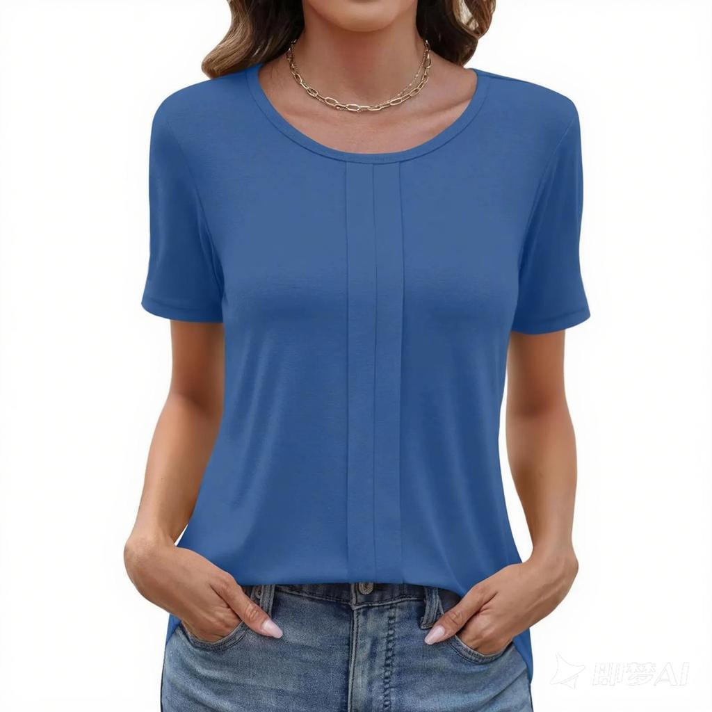 Women's Fashionable Casual Short Sleeve Color Collar Pullover Top