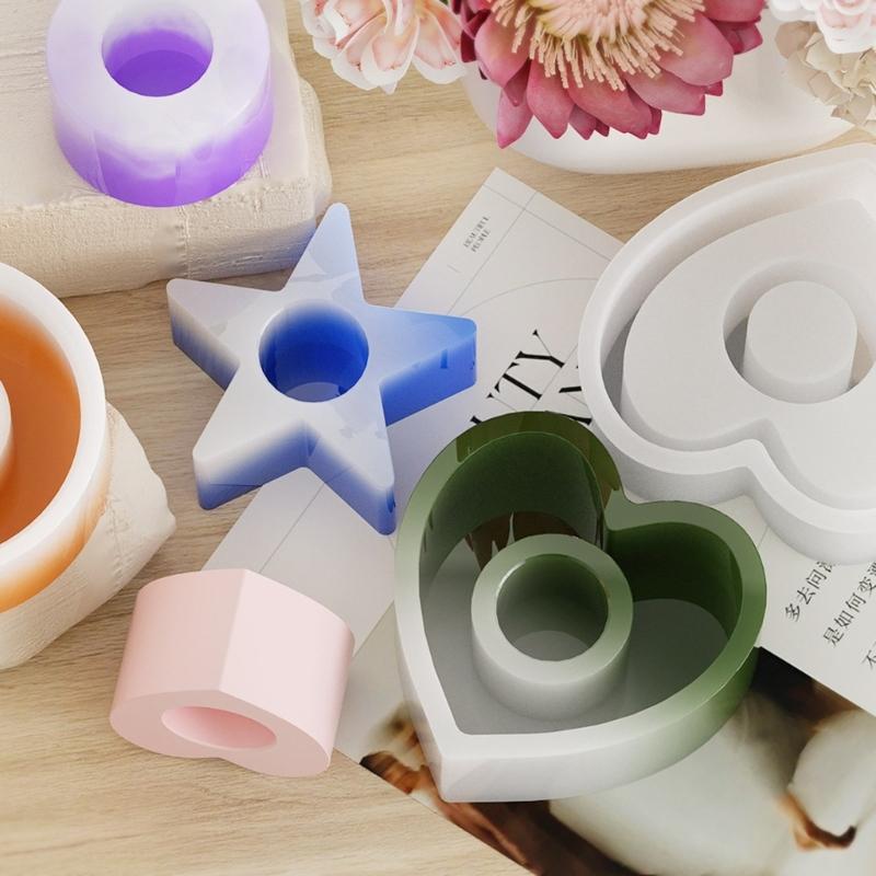 Round Heart Star Candle Holder Mold Epoxy Resin Mold Table Ornament Mould