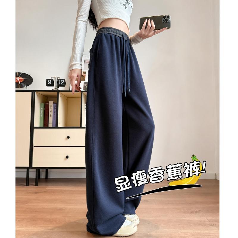 Navy blue scimitar wide-leg pants women's spring and autumn new loose casual straight sweatpants slim banana sweatpants