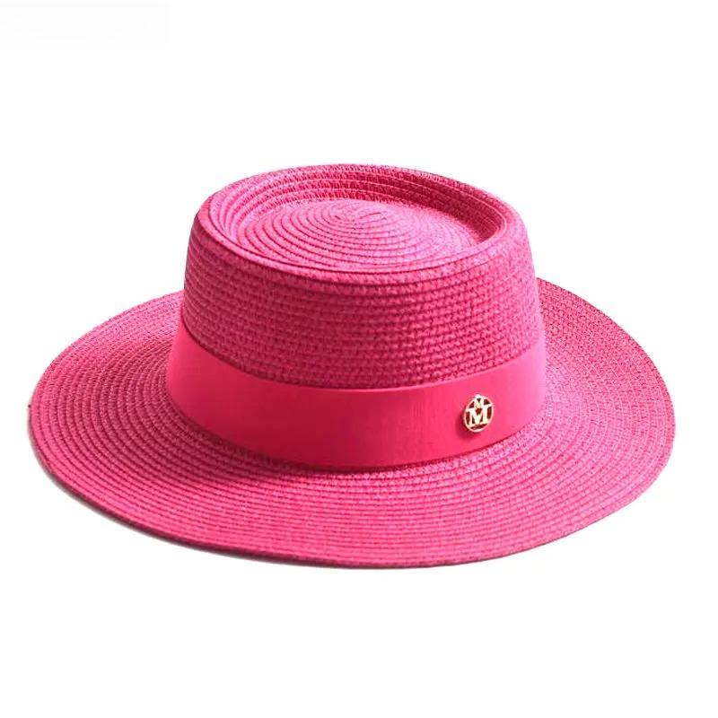 New Summer Straw Sun Hats for Women Ladies Fashion Flat Brim Ribbon Beach Hat Travel Dress Cap Chapeau Femme