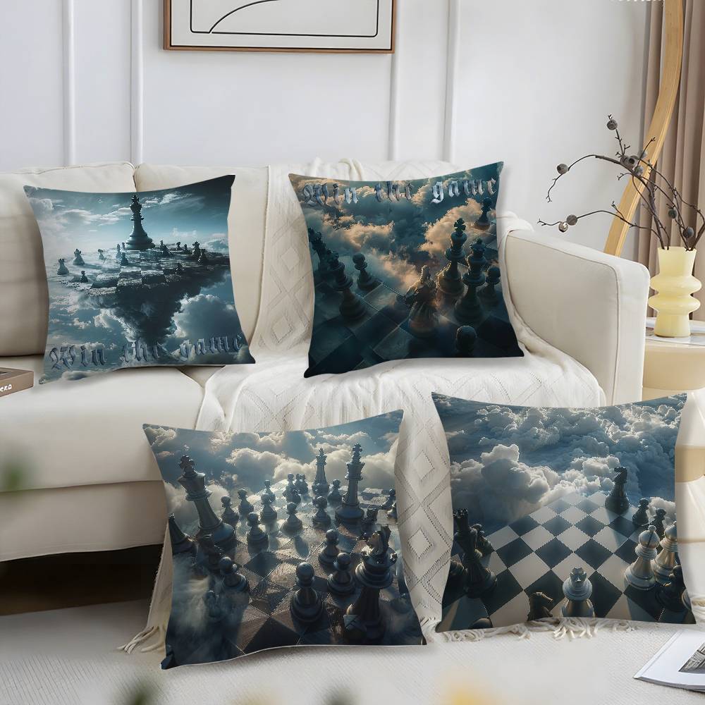 Classic Chess Pillow Case Office Sofa Dorm Chair Back Short Plush Double-Sided Printing Home Cushion Cover