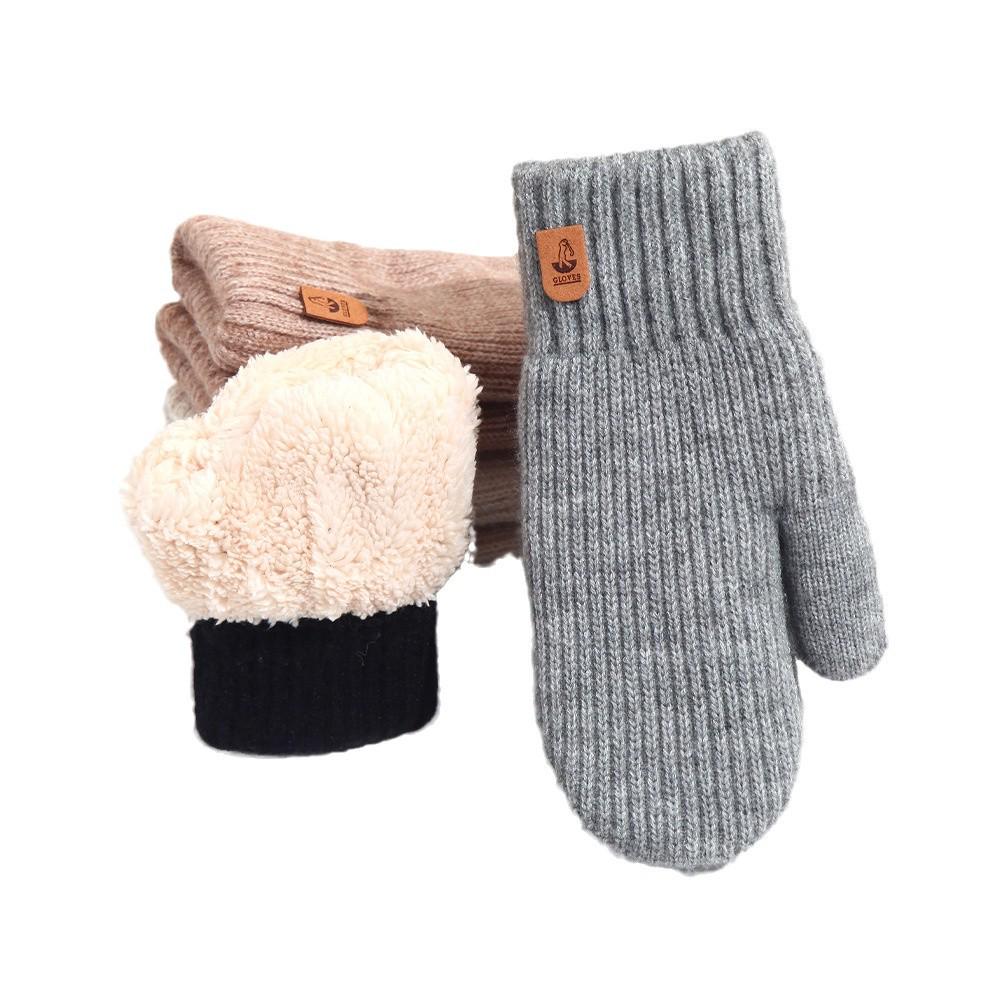 Women's Fleece-Lined Knitted Wool Christmas Gloves - Full-Finger, Double-Layer, Cold-Proof Mittens