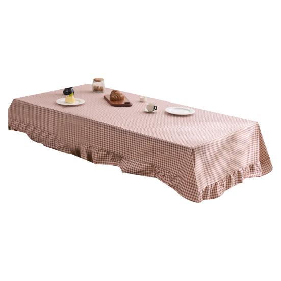 Retro Plaid Ruffle Tablecloth Cotton Linen Farmhouse Table Cover Rustic Machine Washable Tablecloth for Dining Room Garden Party Wedding Baby Shower