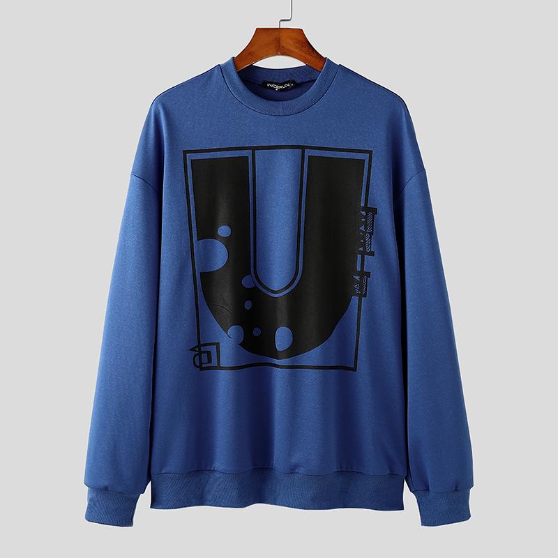 INCERUN Spring Men O Neck Long Sleeve Print Loose Pullovers Sweatshirts