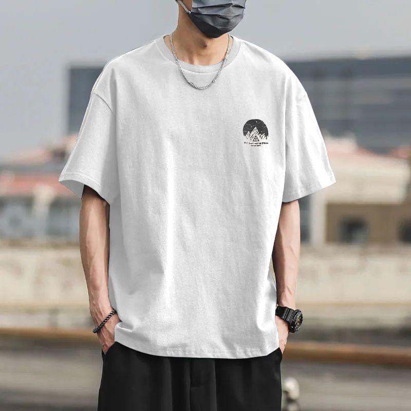 

100% хлопок футболка с короткими рукавами мужская Ins модный свободный топ для мальчиков XXXL белый