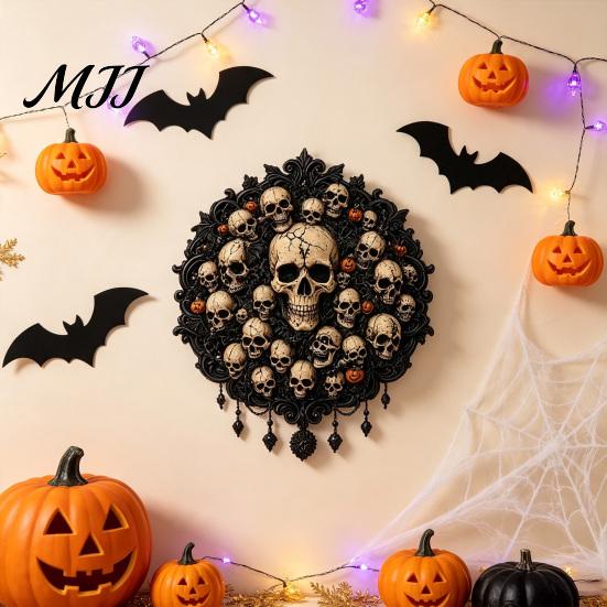 Textured Wall Hangings Gothic Halloween Decor, Vintage Relief Skull Ghost Bat Atmosphere Props Plaque, Dark Aesthetic Hanging Art for Entryway