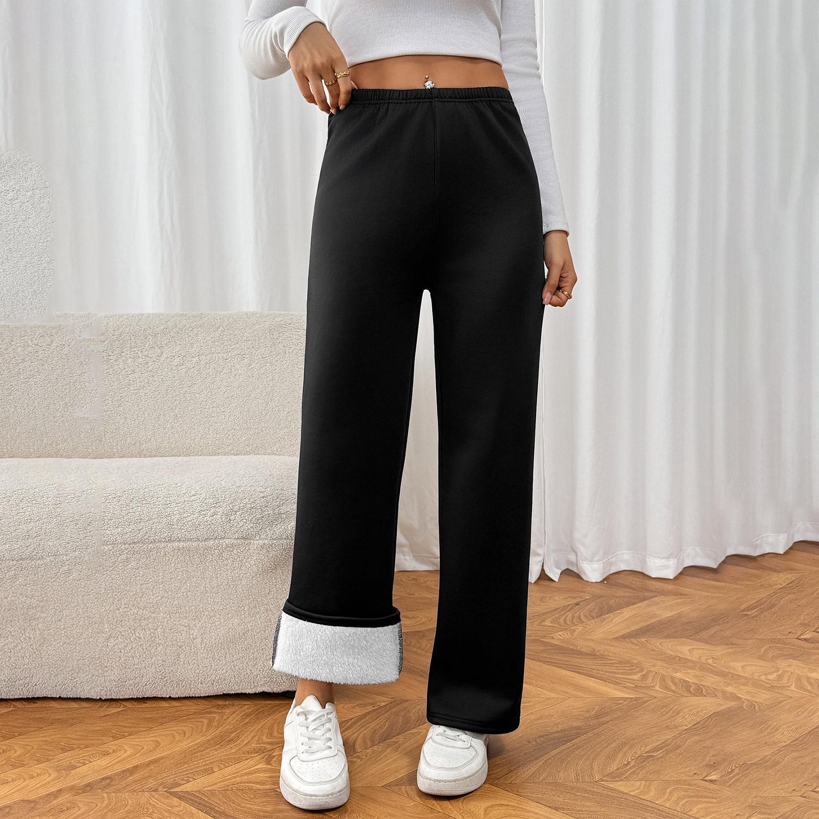 

Женские флисовые термобрюки с широкими штанинами на подкладке из овчины, зимние утепленные повседневные брюки для верхней одежды XL чёрный