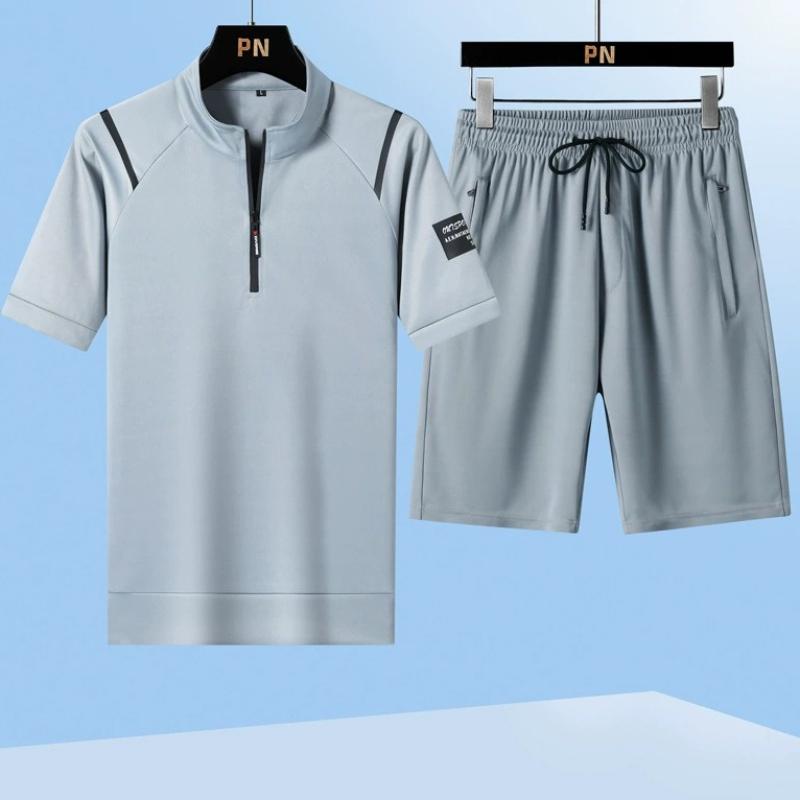 Summer Fashion Trend Short-Sleeved T-shirt Sports Suit Men's Casual Breathable Plus Size Two-Piece Set
