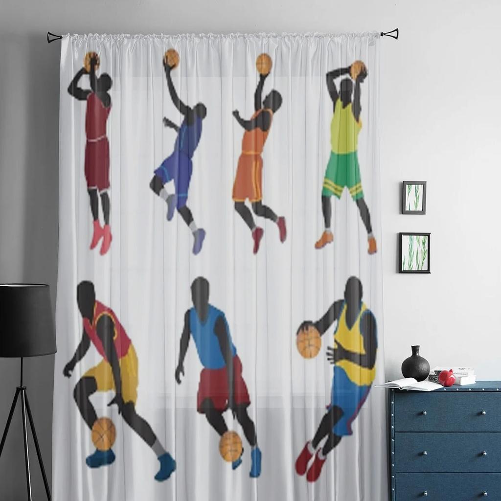 Basketball Players Sheer Curtains For Bedroom Living Room Tulle Curtains For Kitchen Window Voile Curtains