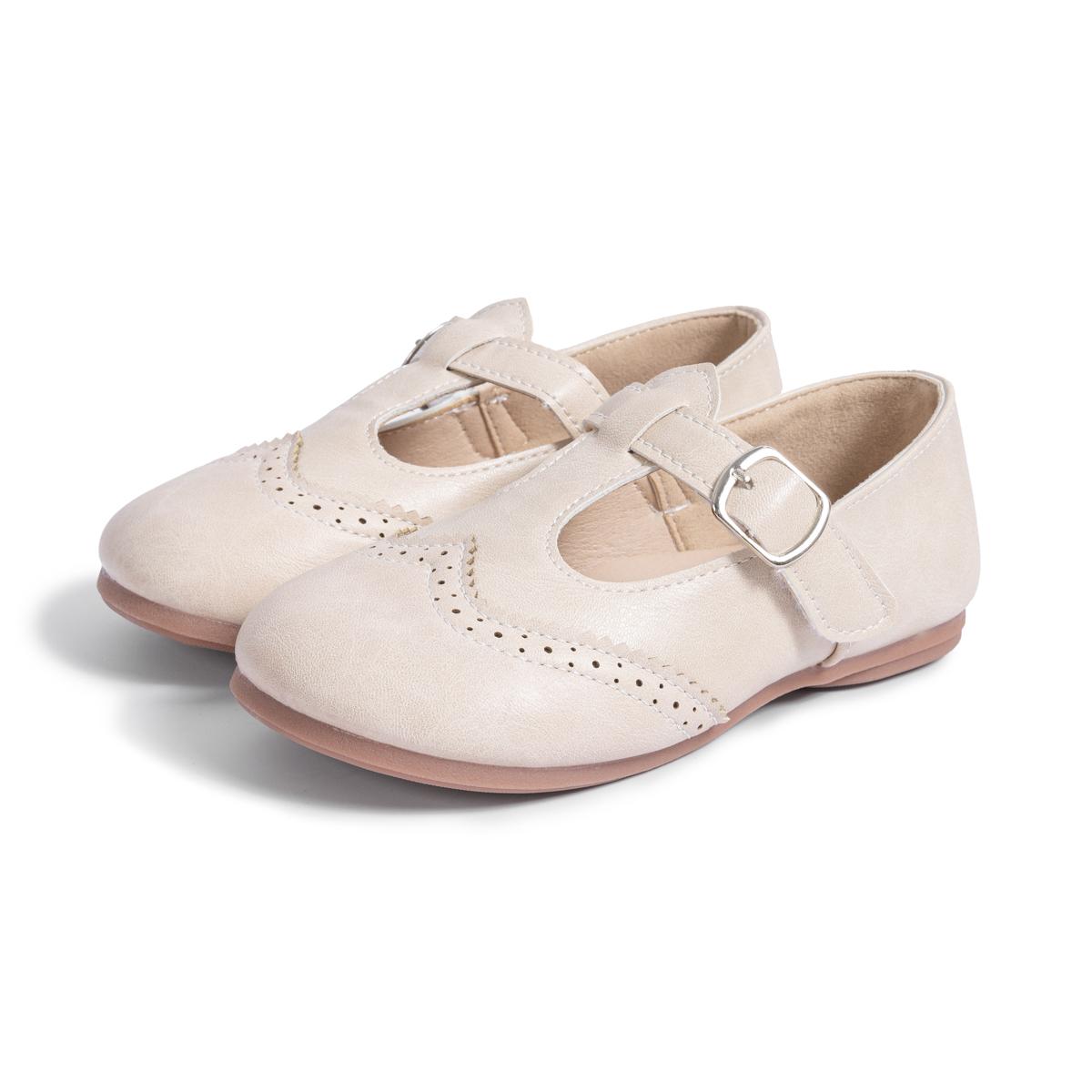 Girls T-Strap Brogue Mary Jane Flats Toddler Little Kids Single Buckle School Uniform Dress Shoes 24