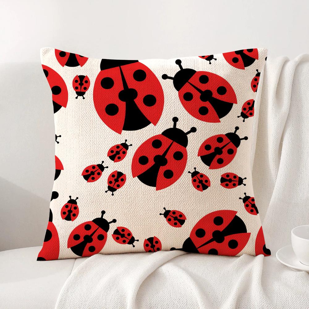 Cute Cartoon Ladybug Cushion Cover Natural Linen Organic Fabric DoubleSided Printing Sofa Home Decor Gift Pillow Cover