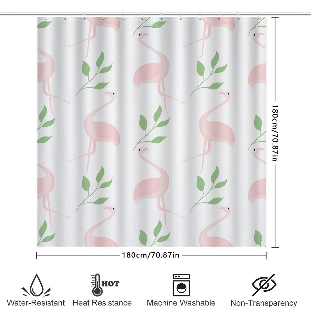 Modern Pink Swan Leaf Shower Curtain For Bathroom Decor Water-Resistant Fabric With Hooks 72 X 84 Inches Long