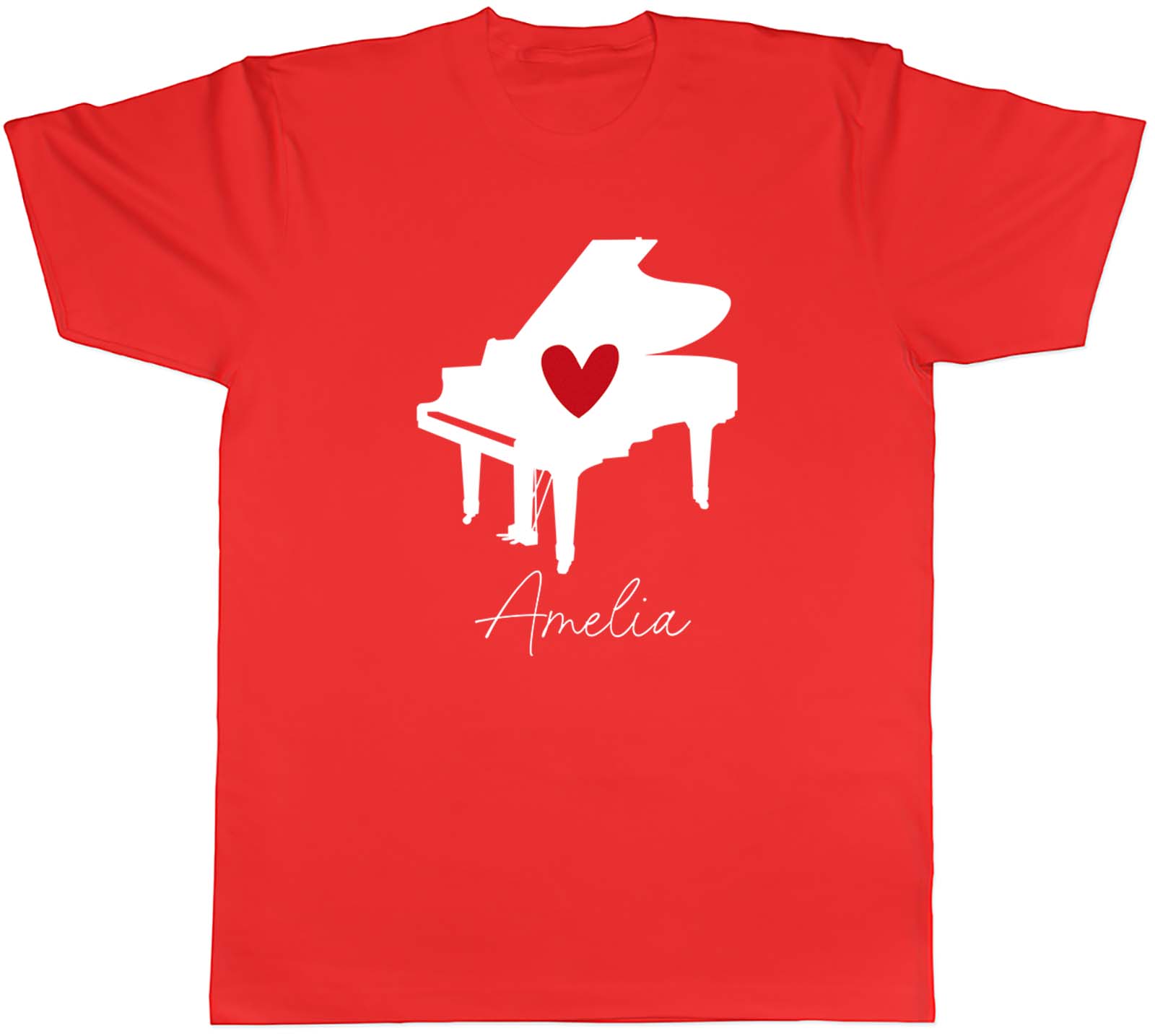 Personalised Love Piano Unisexs TShirt Any Name Red Heart Unisex Tee Gift S