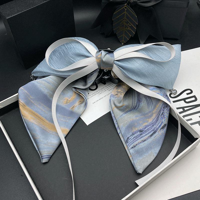 Elegant Satin Tie-Dye Bow Claw Clip for Ponytails