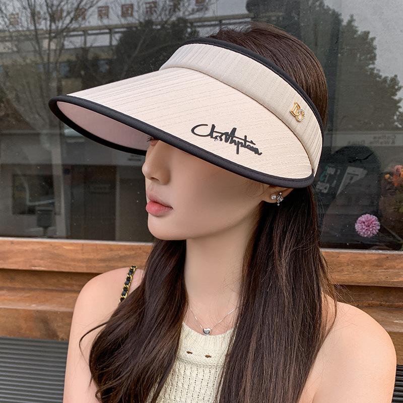 Women's Korean-style open-top hat with large brim to cover the face, simple letter print, versatile and fashionable sun protection hat